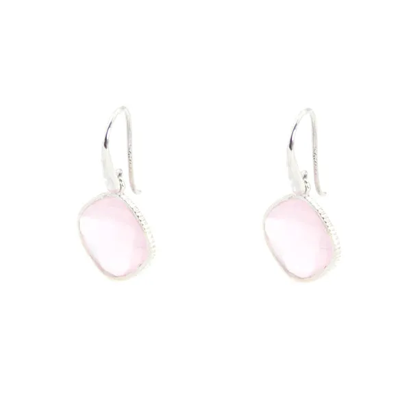 Earrings - Diamond Shape Rose Quartz & Sterling Silver