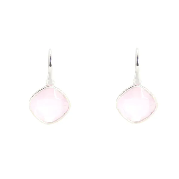 Earrings - Diamond Shape Rose Quartz & Sterling Silver