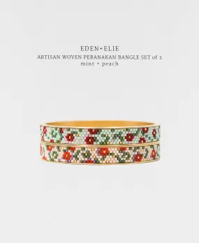 EDEN   ELIE Modern Peranakan gold narrow bangles set of 2 - mint   peach