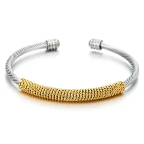 Elastic Adjustable Steel Cuff Bangle Bracelet for Men Women Silver Gold Polished