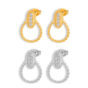 Elegant Lace Round Zircon Earrings in Gold-Plated Titanium Steel