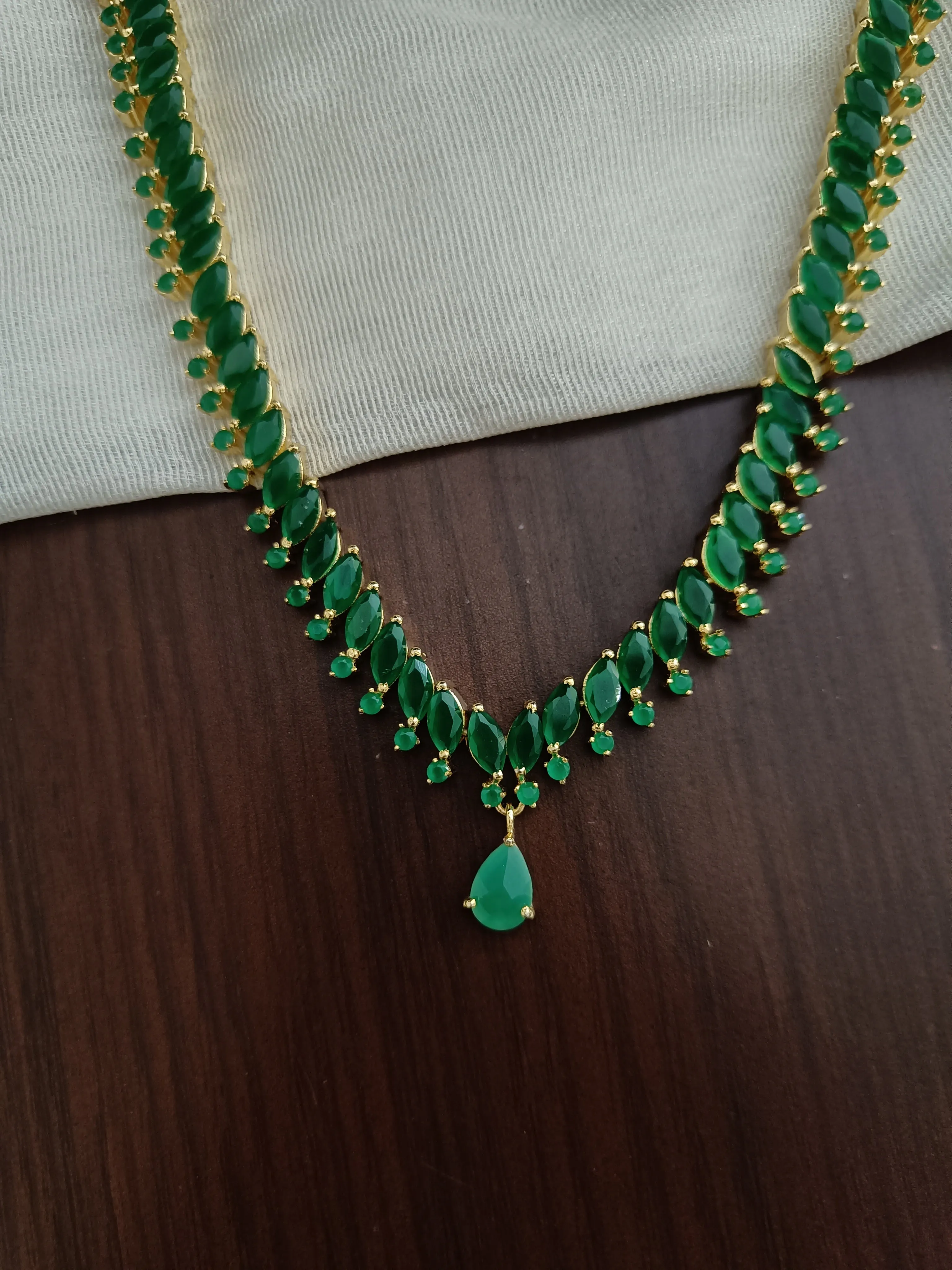 Elegant Zircon Long Set in Green Color