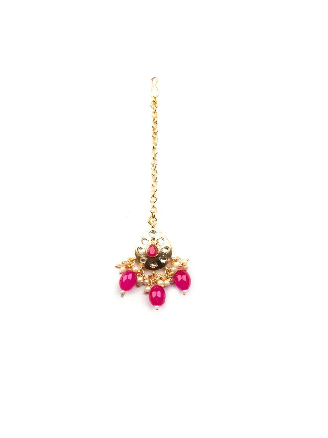Enamel Coated Pink Pearls Beaded Kundan Choker Set