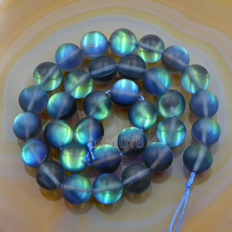 Enhanced Quartz Labradorite Frosted Gemstone Round Loose Beads on a 15.5" Strand