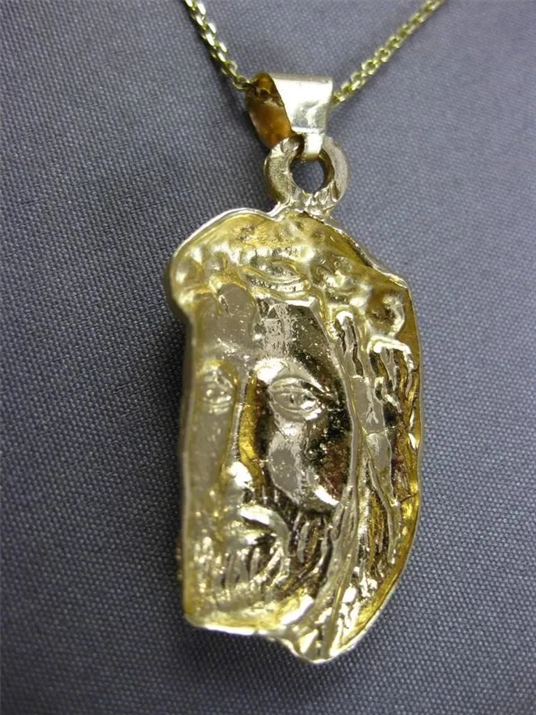 ESTATE LARGE 14KT YELLOW GOLD 3D HANDCRAFTED CHRIST HEAD PENDANT & CHAIN #24029