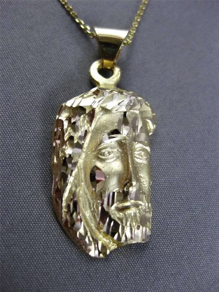 ESTATE LARGE 14KT YELLOW GOLD 3D HANDCRAFTED CHRIST HEAD PENDANT & CHAIN #24029