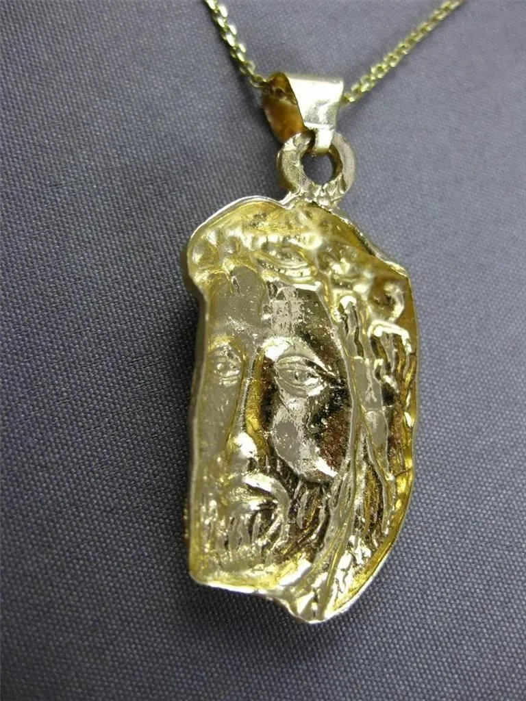 ESTATE LARGE 14KT YELLOW GOLD 3D HANDCRAFTED CHRIST HEAD PENDANT & CHAIN #24029