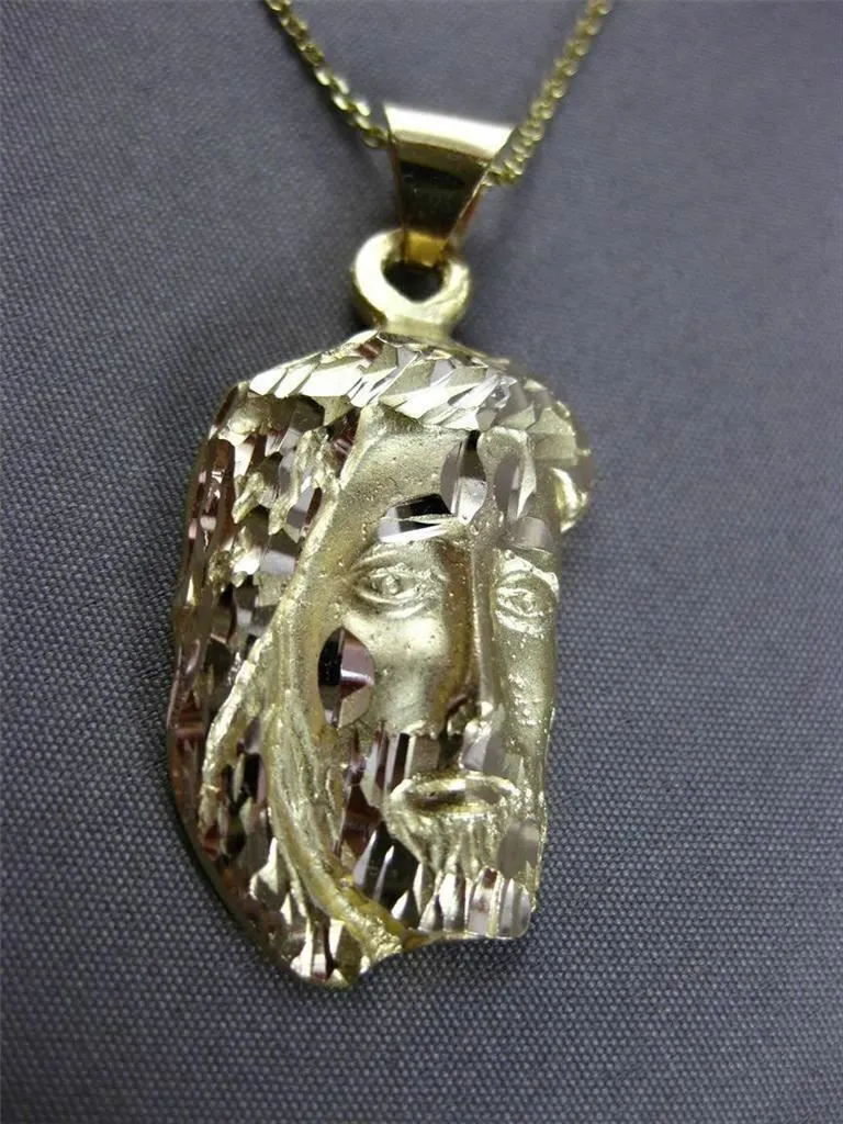 ESTATE LARGE 14KT YELLOW GOLD 3D HANDCRAFTED CHRIST HEAD PENDANT & CHAIN #24029