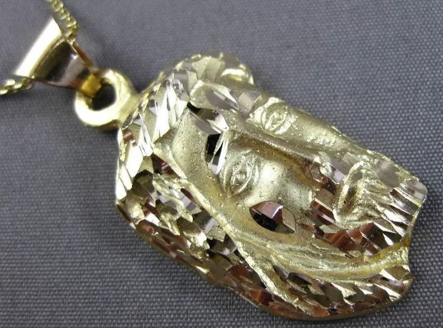 ESTATE LARGE 14KT YELLOW GOLD 3D HANDCRAFTED CHRIST HEAD PENDANT & CHAIN #24029