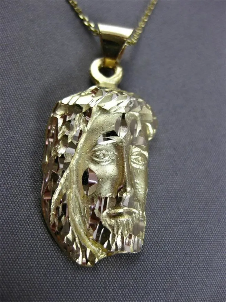 ESTATE LARGE 14KT YELLOW GOLD 3D HANDCRAFTED CHRIST HEAD PENDANT & CHAIN #24029