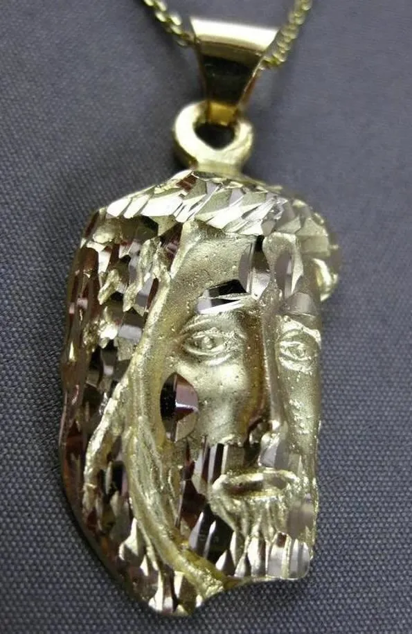 ESTATE LARGE 14KT YELLOW GOLD 3D HANDCRAFTED CHRIST HEAD PENDANT & CHAIN #24029