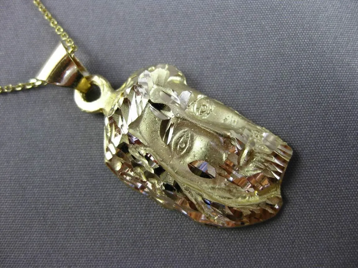 ESTATE LARGE 14KT YELLOW GOLD 3D HANDCRAFTED CHRIST HEAD PENDANT & CHAIN #24029
