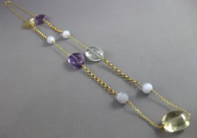 ESTATE WIDE & LONG AAA MULTI GEM 14KT YELLOW GOLD 3D OVAL BY THE YARD NECKLACE