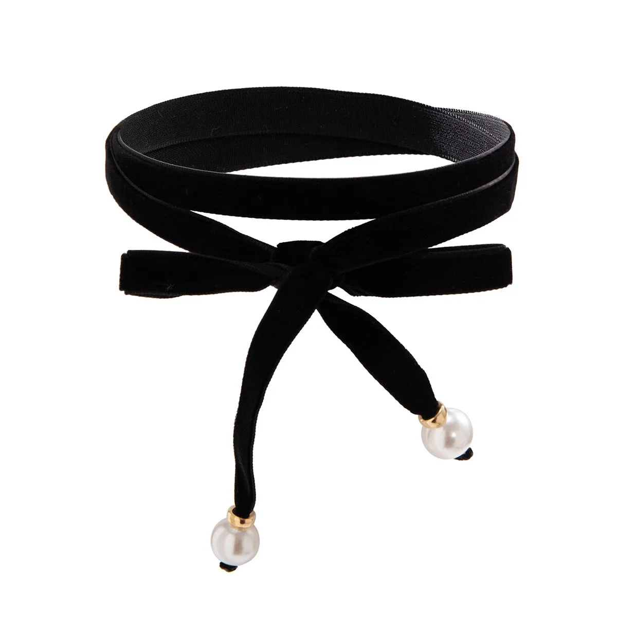 European and American Velvet Fabric Pearl Bow Choker Necklace with Lace Up Collar