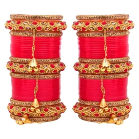 Exclusive Collection Full Bridal Red and Gold Thread Chura Set for Girls