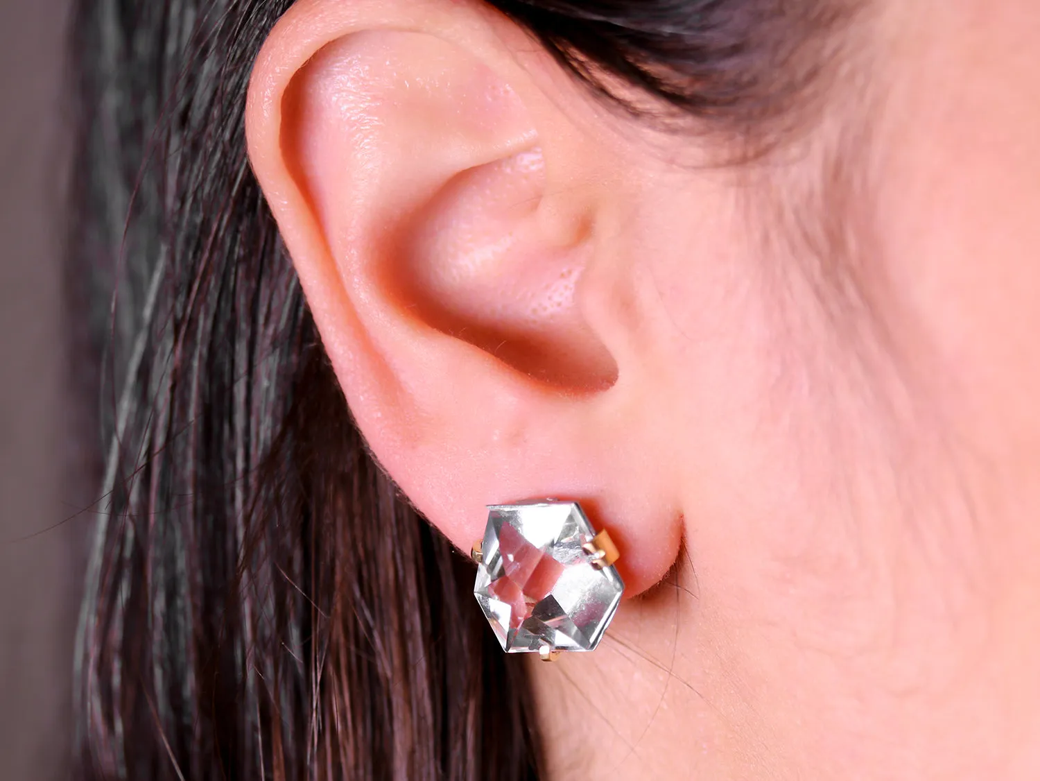 Faceted Colorless Quartz Stud Earrings (Small)