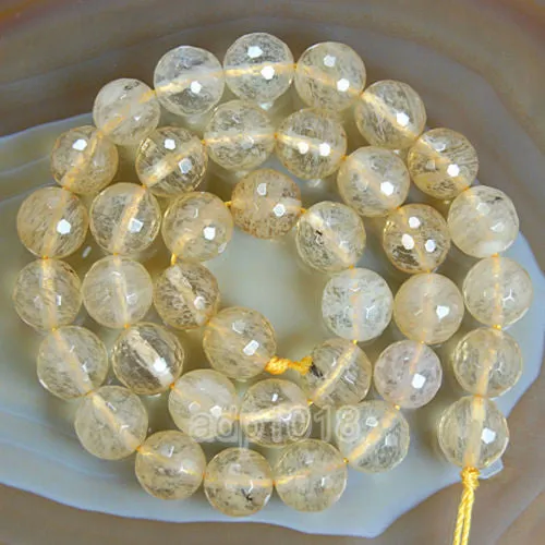 Faceted Natural Yellow Volcano Quartz Gemstone Round Loose Beads on a 15.5" Strand