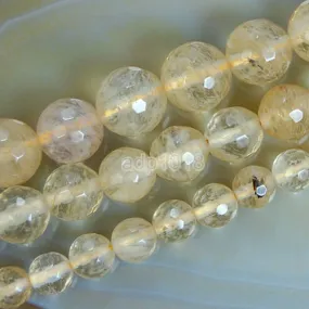 Faceted Natural Yellow Volcano Quartz Gemstone Round Loose Beads on a 15.5" Strand
