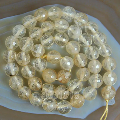 Faceted Natural Yellow Volcano Quartz Gemstone Round Loose Beads on a 15.5" Strand