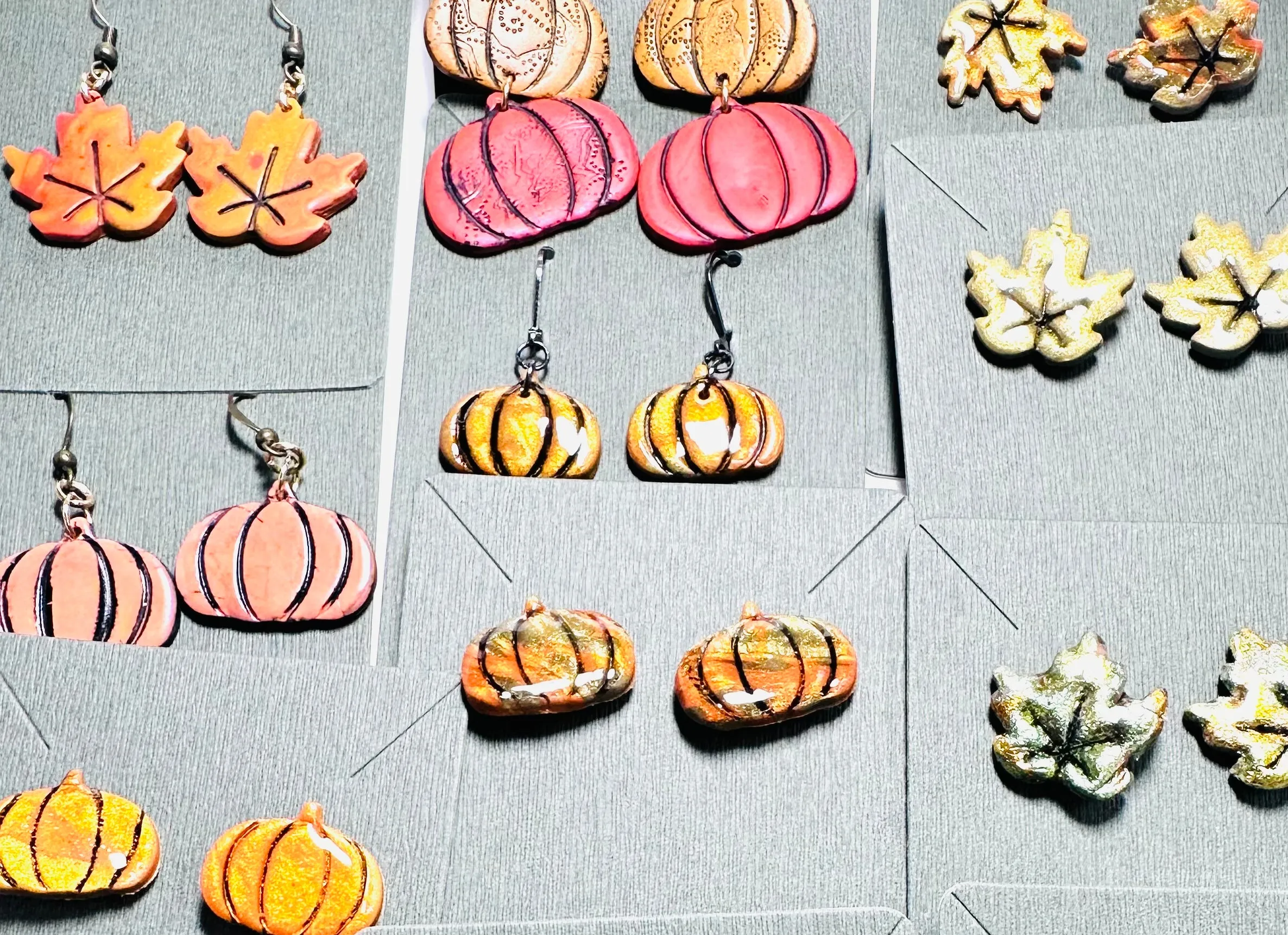 Fall Earrings Polymer Clay/ Pumpkin Earrings/ Leaf Earrings