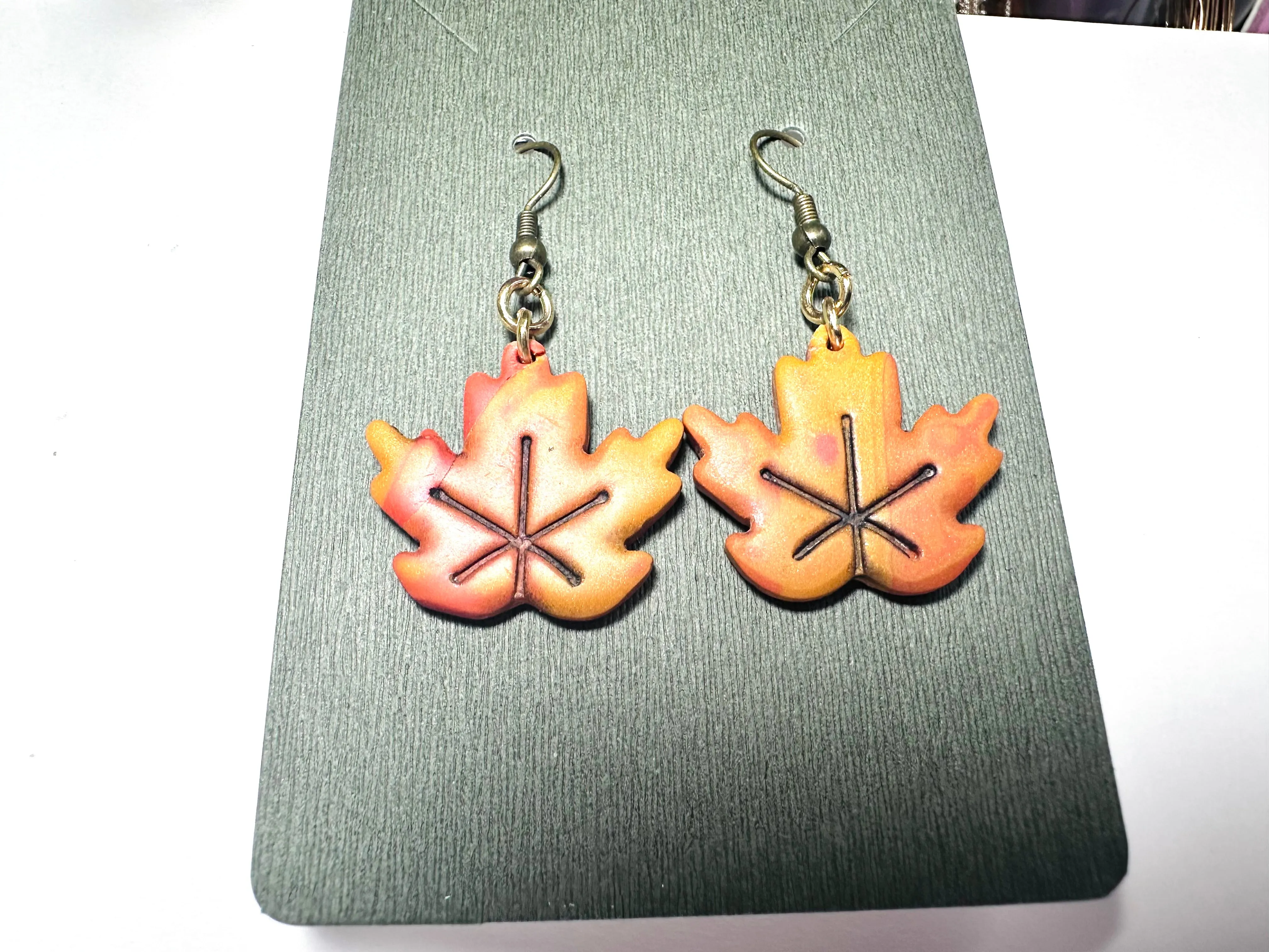 Fall Earrings Polymer Clay/ Pumpkin Earrings/ Leaf Earrings