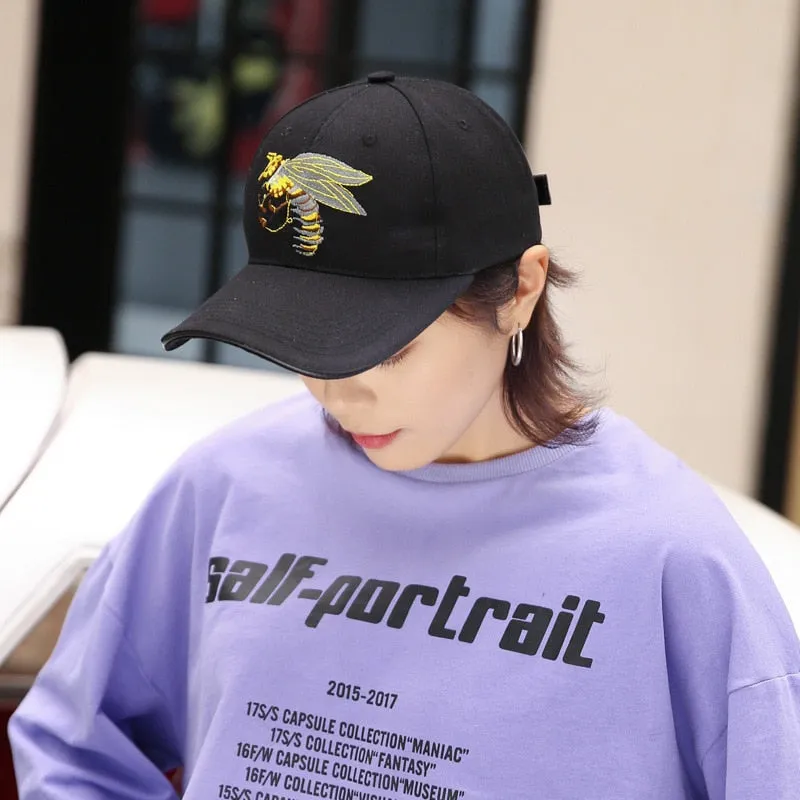 Fashion Bee 3D Embroidery Women Men Baseball Caps Female Male Sport Visors Snapback Hat Black Cool Sun Cap Hat For Women Men