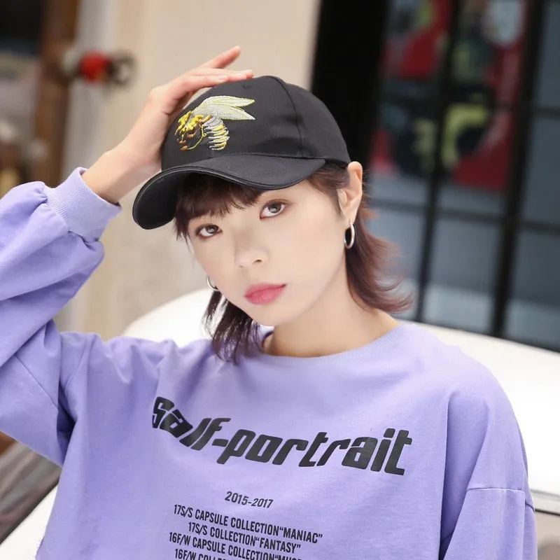 Fashion Bee 3D Embroidery Women Men Baseball Caps Female Male Sport Visors Snapback Hat Black Cool Sun Cap Hat For Women Men