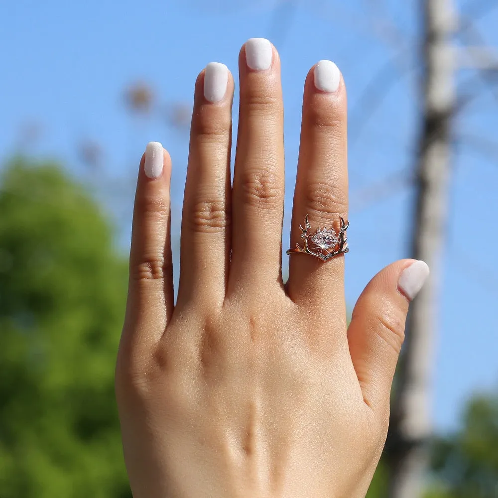 Fashion Jewelry Elk Designed Rings for Women with Zircon in Rose Gold Color