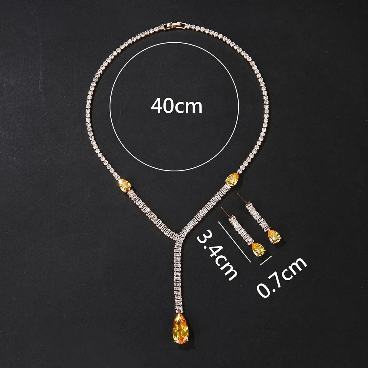 Fashion Simple Crystal Cubic Zirconia Drop Earrings Necklace Set For Women Jewelry Bridal Wedding Accessories CN10485