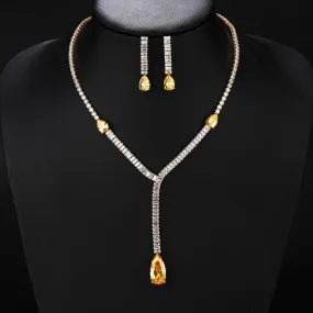 Fashion Simple Crystal Cubic Zirconia Drop Earrings Necklace Set For Women Jewelry Bridal Wedding Accessories CN10485