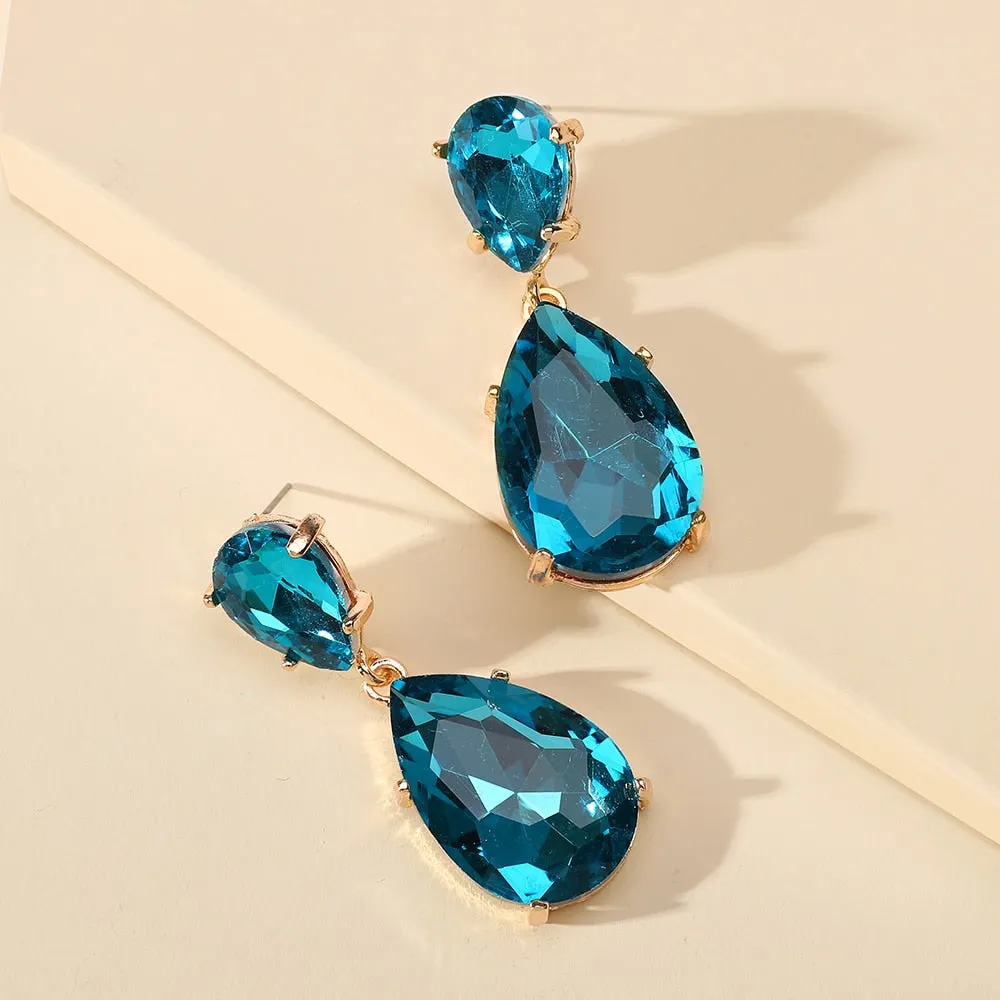 Fashion Water Drop Glass Dangle Earrings