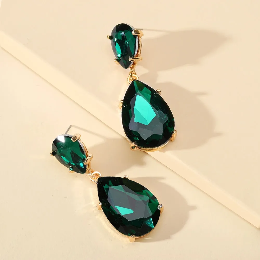 Fashion Water Drop Glass Dangle Earrings