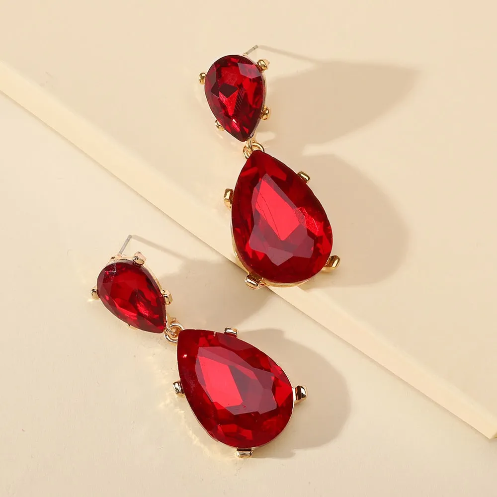Fashion Water Drop Glass Dangle Earrings