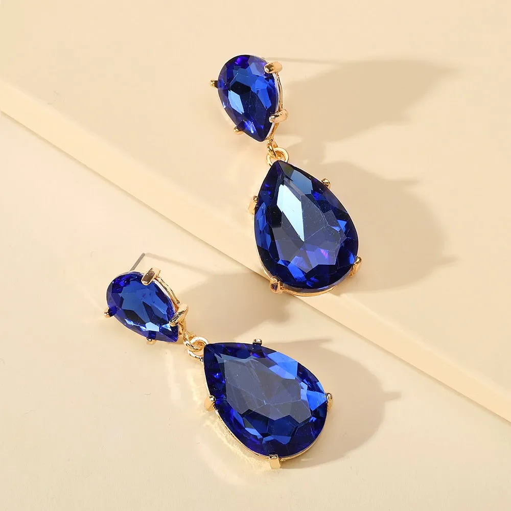Fashion Water Drop Glass Dangle Earrings