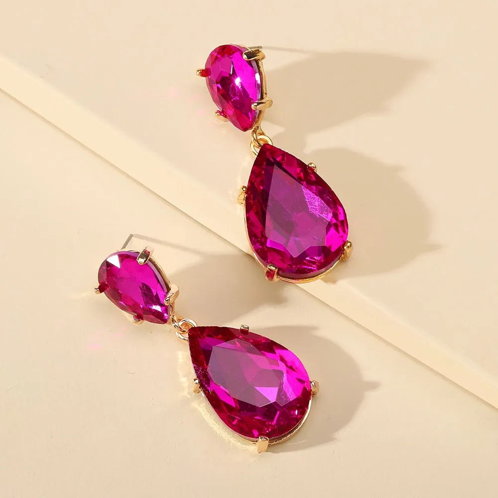 Fashion Water Drop Glass Dangle Earrings