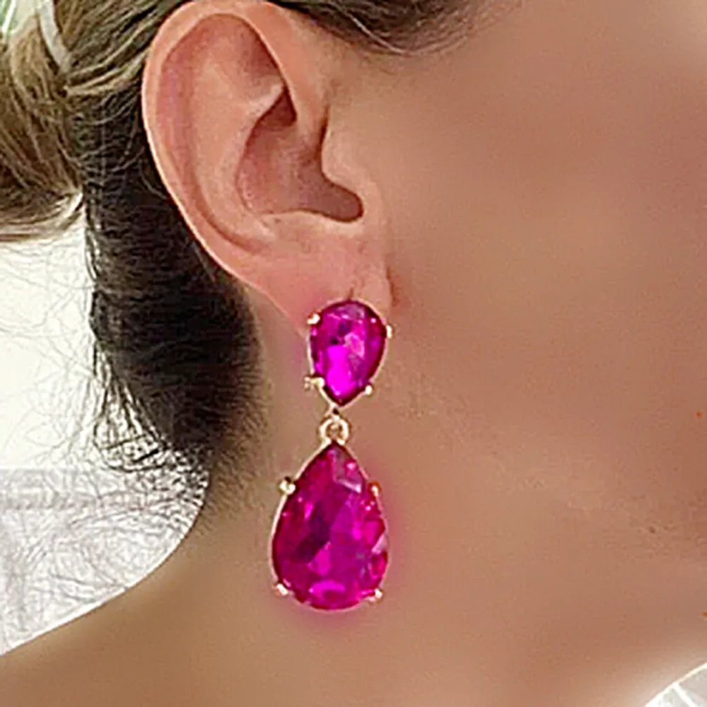 Fashion Water Drop Glass Dangle Earrings