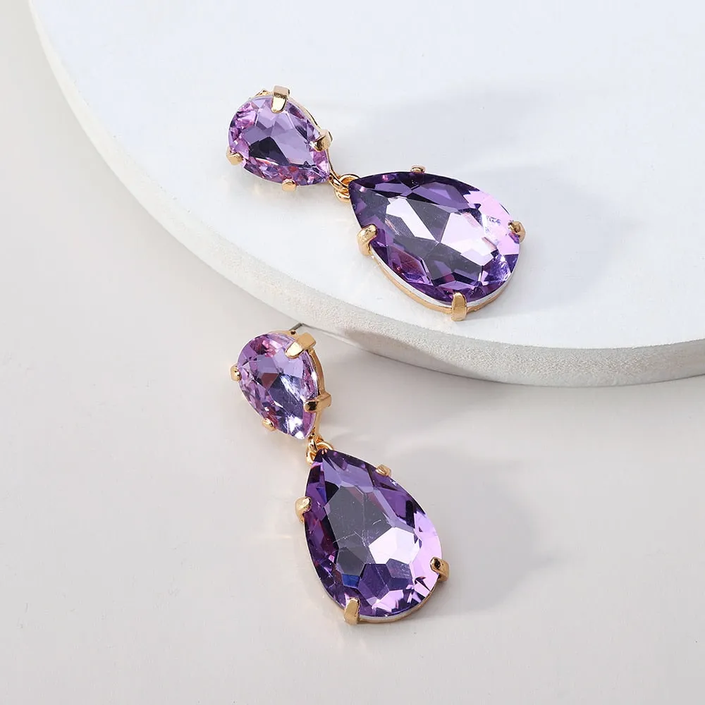 Fashion Water Drop Glass Dangle Earrings