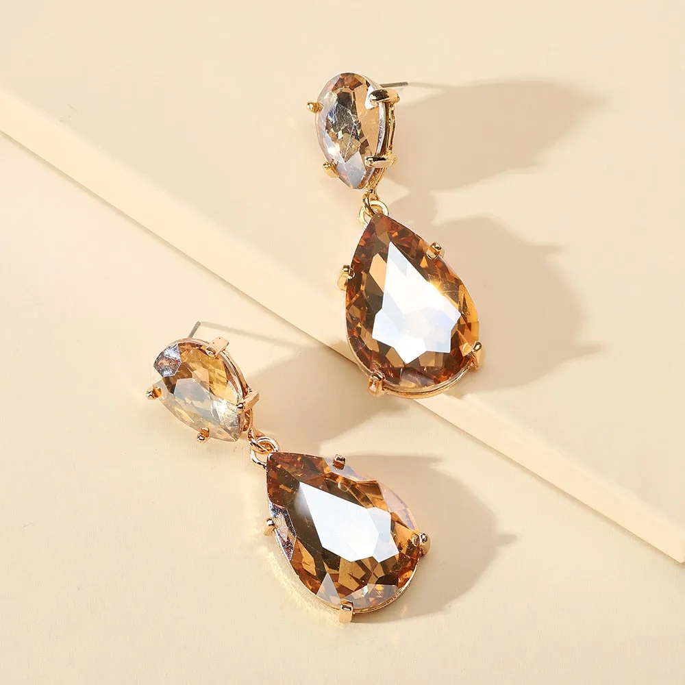 Fashion Water Drop Glass Dangle Earrings