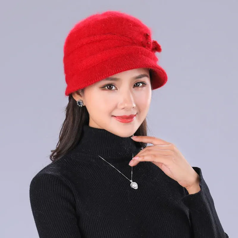 Floral Mixed Yarn Rabbit Casual Warm Knitted Winter Beanie
