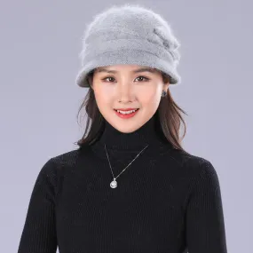 Floral Mixed Yarn Rabbit Casual Warm Knitted Winter Beanie