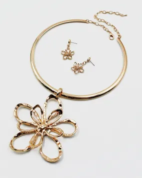 Flower Pendant Choker Chain Necklace Set