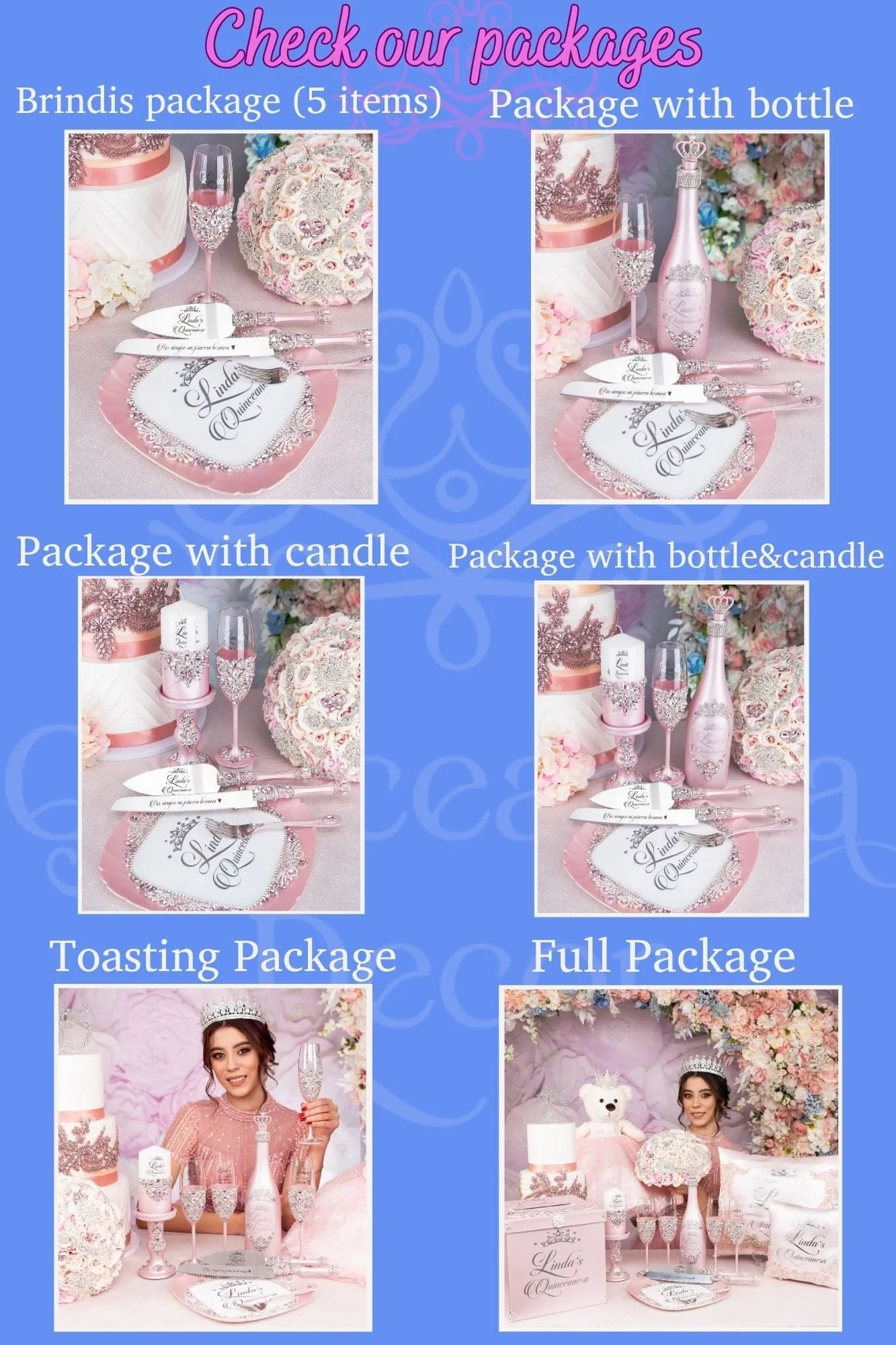 Fuchsia 2 quinceanera champagne glasses