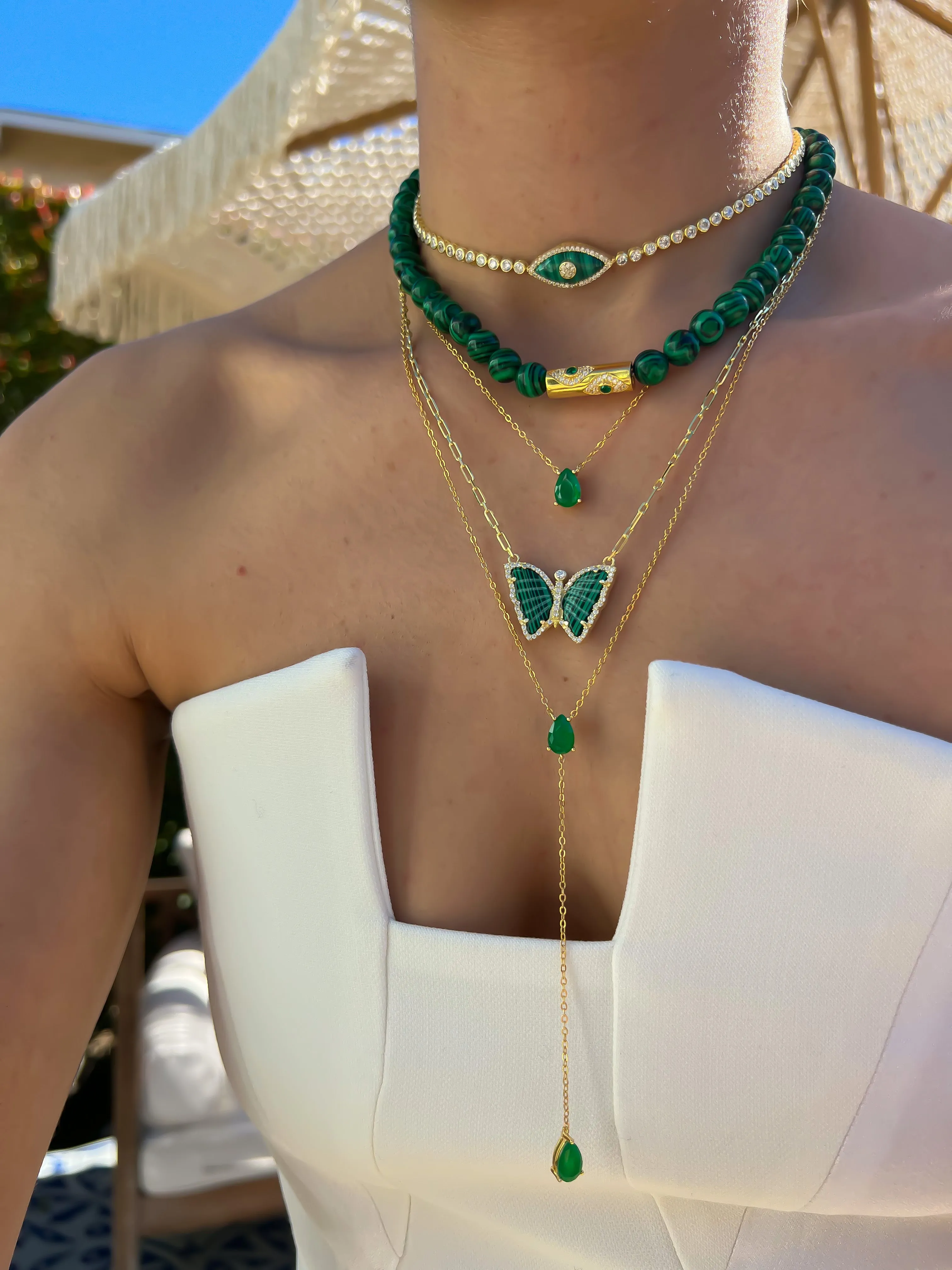 “Gemma” sterling silver malachite eye chokers