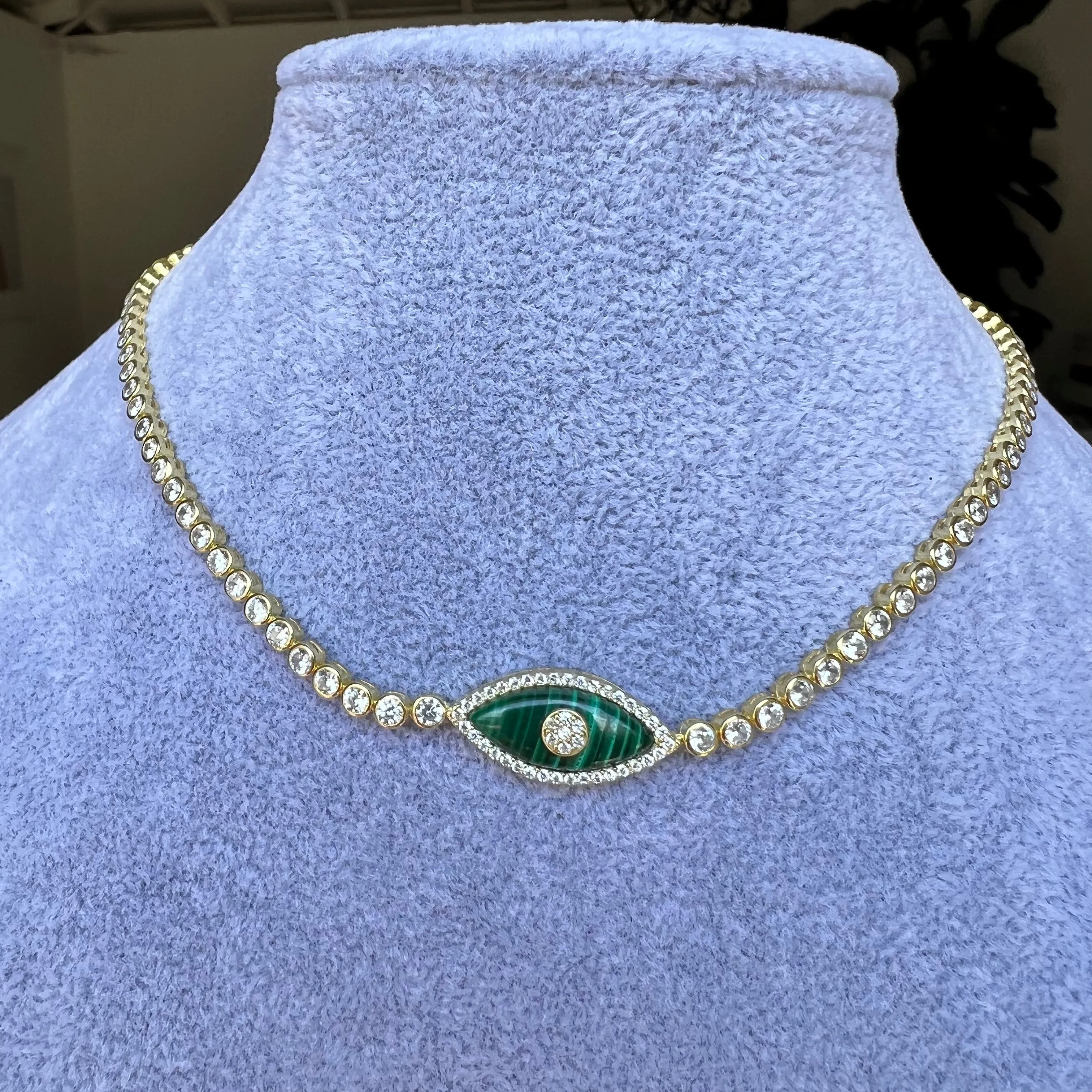 “Gemma” sterling silver malachite eye chokers