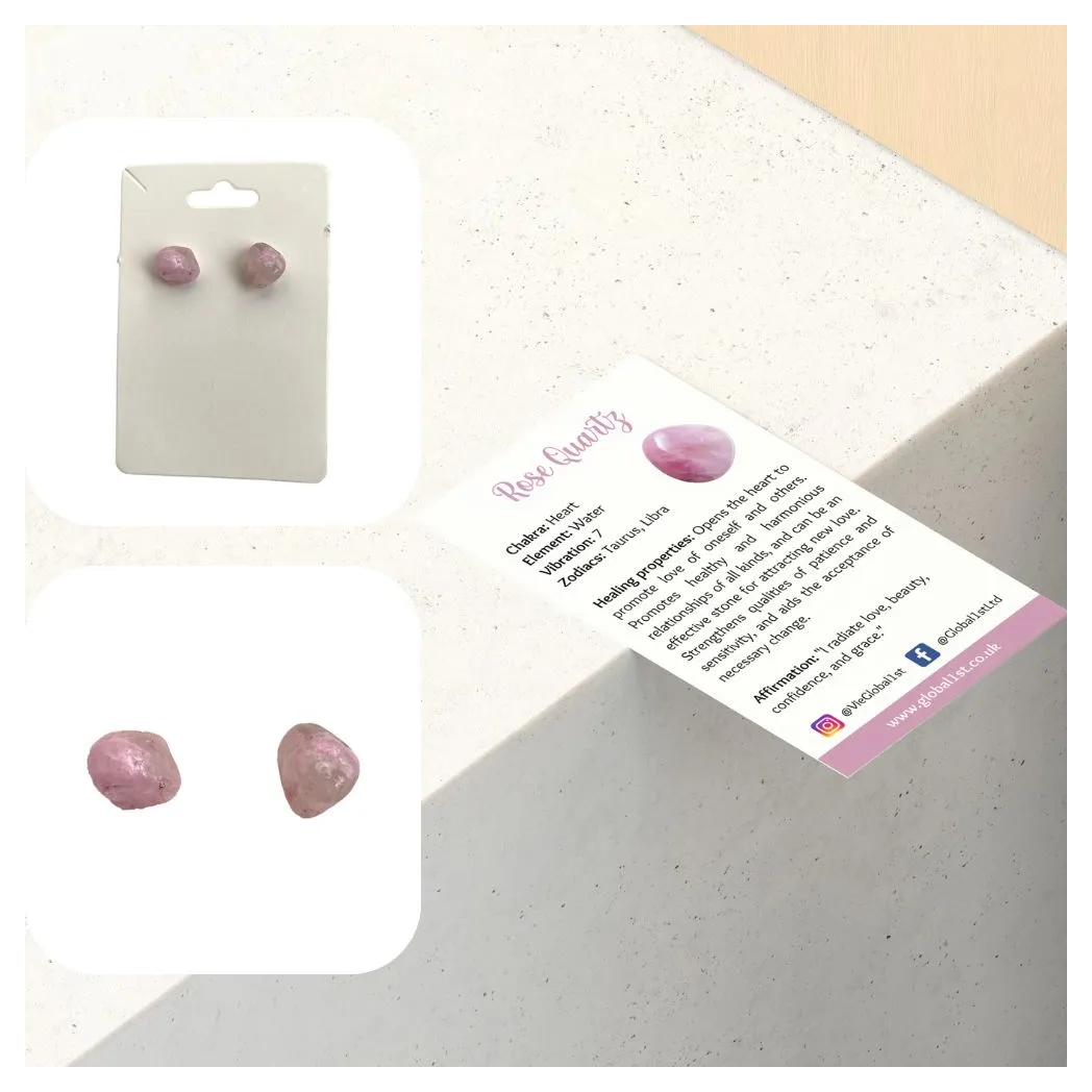 Gemstone Chip Stud Earrings, 1x1cm, Rose Quartz