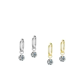 Glossy Sterling Silver Imitation Diamond Zircon Earrings