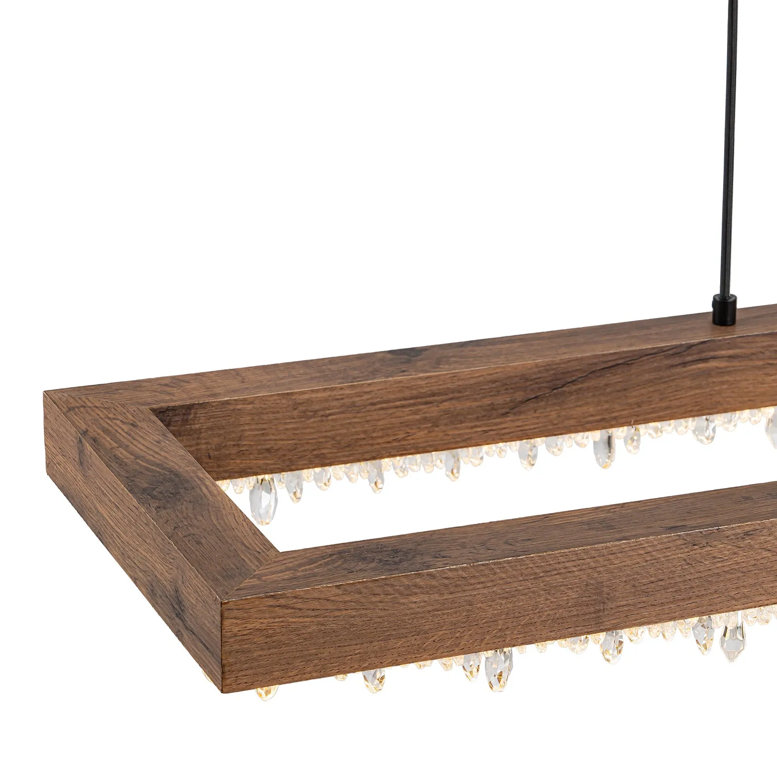 Glowlings 1-Light Modern 47"Wide Rectangle Linear Irregular Crystal LED Wood Pendant Light