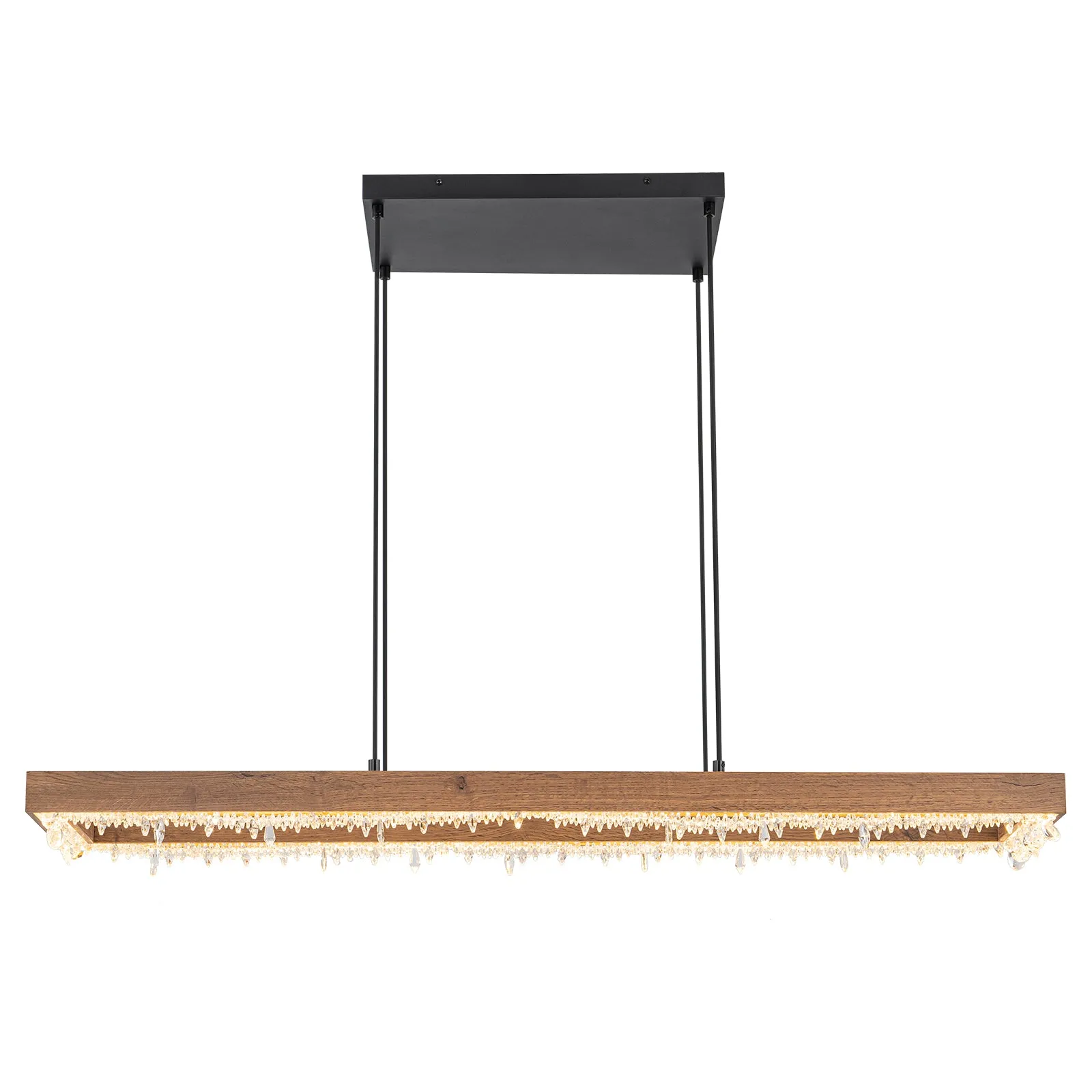 Glowlings 1-Light Modern 47"Wide Rectangle Linear Irregular Crystal LED Wood Pendant Light