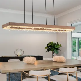 Glowlings 1-Light Modern 47"Wide Rectangle Linear Irregular Crystal LED Wood Pendant Light