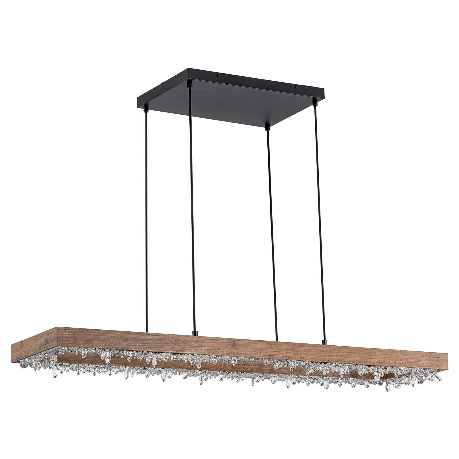 Glowlings 1-Light Modern 47"Wide Rectangle Linear Irregular Crystal LED Wood Pendant Light
